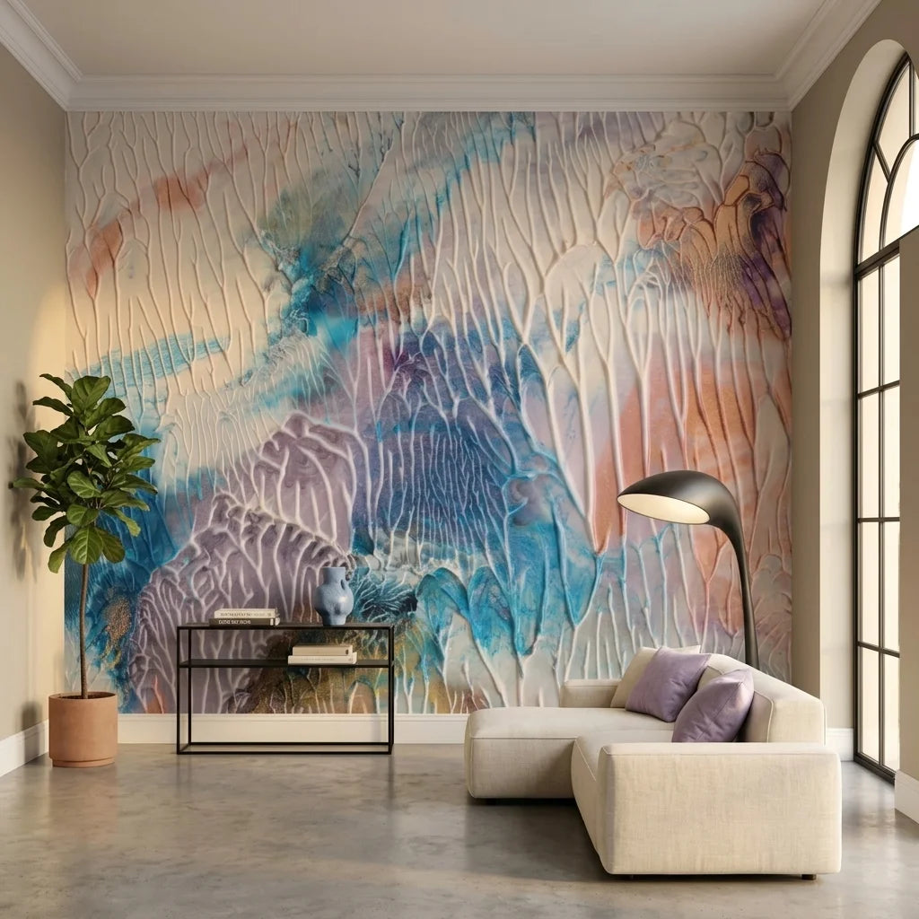 Large-scale mural wallcovering in a contemporary interior