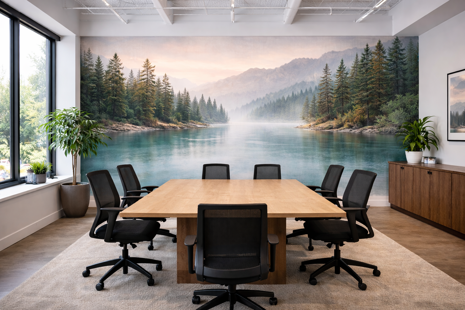 Commercial wallcovering in a modern office interior